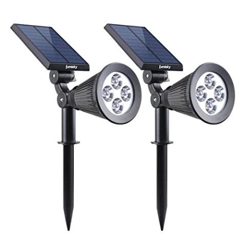 Set mit 2 runden, eingelassenen oder geprägten weißen LED-Solarstrahlern aus Edelstahl DECKY ∅12cm