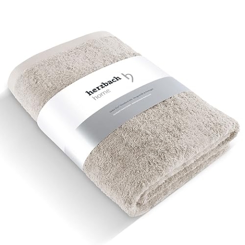 herzbach home Saunatuch 80 x 200 cm (Sandgrau) – Großes, weiches & saugstarkes Saunahandtuch in Bester Qualität – 100% natürliche Baumwolle