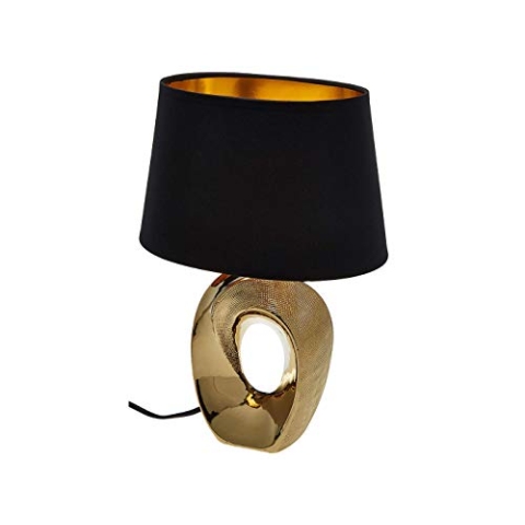 Reality Leuchten RL LIVE YOUR LIGHT Taba R50521079 Tischleuchte, Keramik, Stoffschirm Schwarz/Goldfarbig, Höhe 52cm