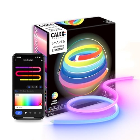Calex Smart Neon Tube 360° - 3M Lichtstrip, RGBIC & Warmweiß, 16 Millionen Farben, IP44, Innen/Außen, App-Steuerung, Zeitplanfunktion, Sprachsteuerung, LED-Strip, Neon-Lichtschlauch, Smart-Beleuchtung