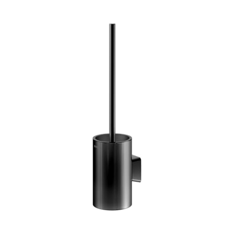 KEUCO Rose WC-Bürstengarnitur mit Kristallglas-Gehäuse und Toilettenbürste, ohne Bohren, Made in Germany, Metall schwarz matt, inkl. Klebeset und Schraubset, Bürstenhalter mit Klobürste