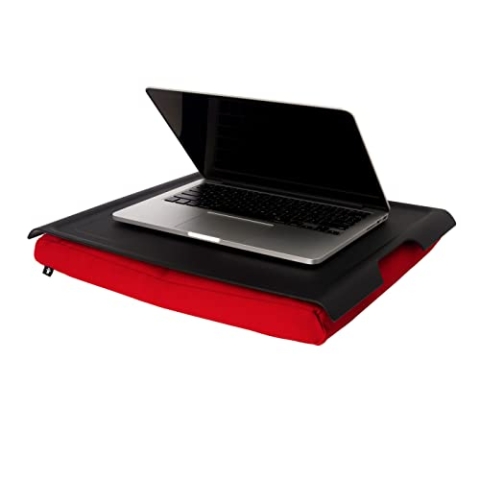 Bosign. Knietablett Laptray mit Sitzsack-Kissen für Laptop, Frühstück. Rutschfestes Tablett. Abnehmbarer und waschbarer Kissenbezug. Schwarzes Tablett. Rotes Kissen. Groß- 46 x 38 x 6,5 cm
