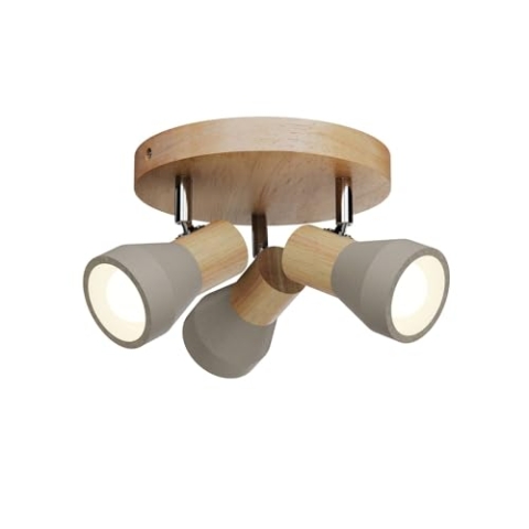 Lindby Holz Beton Deckenlampe, Deckenstrahler drehbar und schwenkbar Deckenleuchte 3x E14 max. 4,5W ohne Leuchtmittel Wohnzimmerlampe Küchenlampe