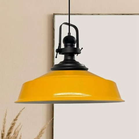 bamyum Asletl Hängelampe Industrial Dunkelgelb Metall Ø40 cm, Küchenlampe Dunkelgelb Vintage, Hängelampe Esstisch Vintage E27, Pendelleuchte Dunkelgelb, Wohnzimmerlampe Hängend, Pendelleuchte Esstisch