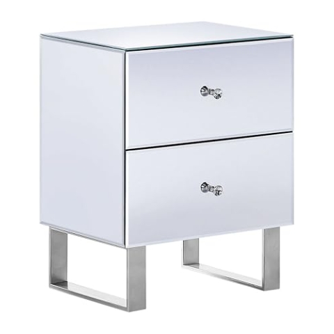 Beliani Nachttisch Spiegeleffekt MDF-Platte 2 Schubladen Silber Nesle