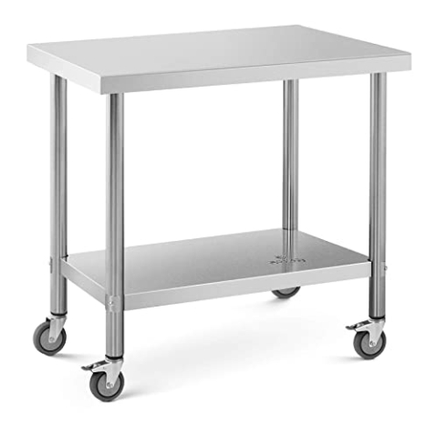 Royal Catering RCAT-90/60-W Edelstahltisch mit Rollen 60 x 90 cm 145 kg Tragkraft Arbeitstisch mit Rollen Arbeitstisch auf Rollen Arbeitstisch Rollen