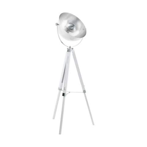 EGLO Dreibein Stehlampe Covaleda, 1 flammige Vintage Stehleuchte, Standleuchte aus Holz und Stahl, Farbe: Weiß, silber, chrom, Fassung: E27, inkl. Schalter