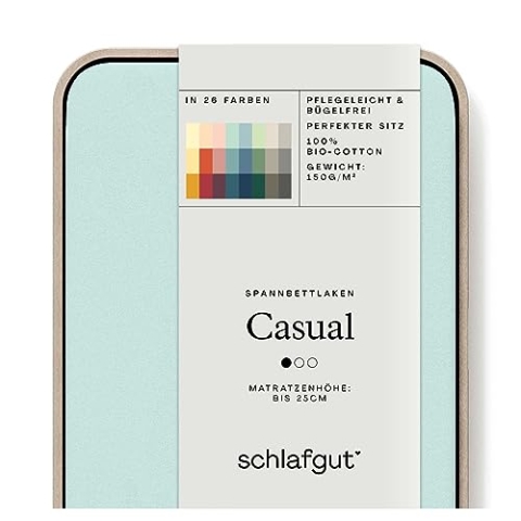 Schlafgut Casual Spannbettlaken 140x200cm bis 160x200cm - 100% Biobaumwolle, Oeko-TEX Zertifiziert, Petrol Light, Matratzenhöhe bis 25cm