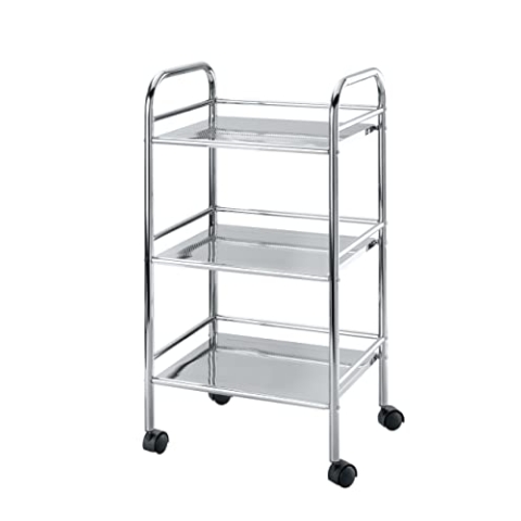 WENKO Badwagen mit 3 Etagen, Beistellwagen mit Rollen, aus lackiertem Stahl, 41 x 75 x 32 cm (Chrom)