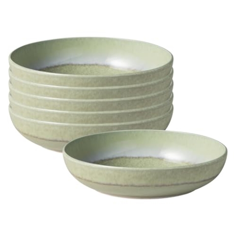 Villeroy & Boch like. by Perlemor Alga Pastaschalen 6er Set, 22 cm, Suppenschalen mit Reaktivglasur, Premium Porzellan, Grün