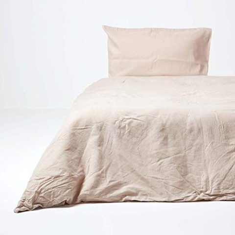 Homescapes 2-teiliges Leinen-Bettwäsche-Set beige-Natur, 1 Bettbezug 135x200 cm & 1 Kissenbezug 48x74 cm aus 60% Leinen und 40% Baumwolle