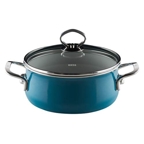 Riess, 0709-010, Kasserolle mit Glasdeckel, NOUVELLE-AQUAMARIN EXTRA STARK, Durchmessser 20 cm, Höhe 14.8 cm, Inhalt 2 Liter, Emaille, Induktion