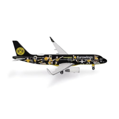 herpa Modellflugzeug Eurowings Airbus A320 BVB Fanairbus - D-AEWM, Miniatur im Maßstab 1:500, Sammlerstück, Modell ohne Standfuß, Metall, Schwarz