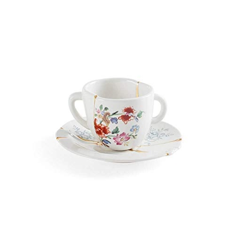 Seletti Kintsugi Tasse mit Untertasse aus Porzellan und 24 Karat Gold mod.1