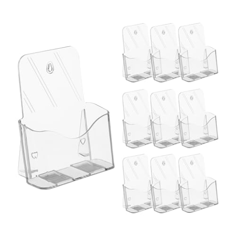 Relaxdays Prospektständer DIN A5, 10er Set, Acryl, Prospekthalter für Tisch & Wand, HBT: 20 x 17,5 x 8,5 cm, transparent
