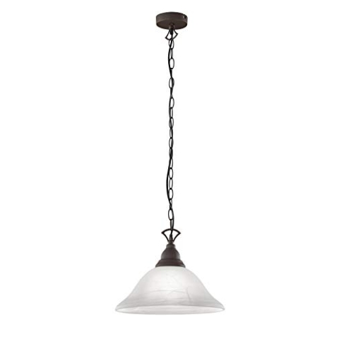 Reality Leuchten Pendelleuchte Country R30871024 Metall rostfarbig, Schirm alabasterfarbig weiß, exkl. 1x E27, 15,5 x 15,5 x 130 cm