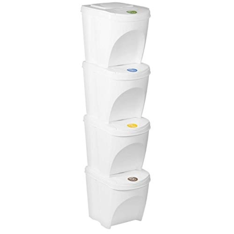 Sortibox 4er Set Mülleimer Abfalleimer Küche (80 Liter 4x25L) Papierkorb Behälter Abfallsammler Mülltrenner Sammler Biomüll Badeimer (Weiß)