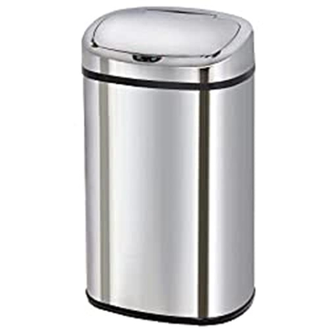 KITCHEN MOVE Majestic Automatischer Küchenabfalleimer, großes Fassungsvermögen, aus Edelstahl, mit Umreifung, 58 l, Silberfarben