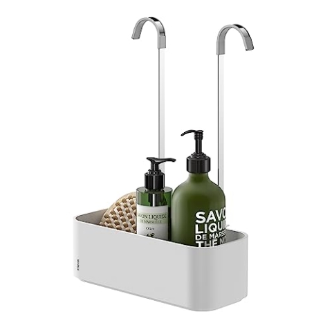 Tiger 2-Store Duschkorb zum Hängen an die Duscharmatur, Duschablage ohne Bohren, Duschregal mit Ablage für Duschgel & Co., Edelstahl, Kunststoff, Farbe: Weiß