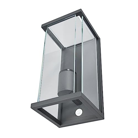Lucande Wandlampe aussen mit Bewegungsmelder, Aussenwandleuchte spritzwassergeschützt IP54 1xE27 max. 15W ohne Leuchtmittel Außenleuchte