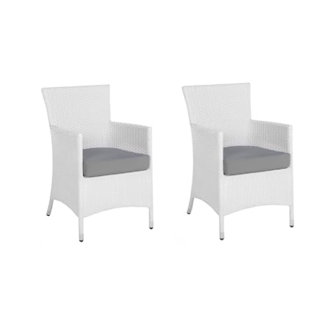 Beliani Praktisches Gartenstuhl Set 2er Set Rattan in Weiß Auflage in Grau Italy