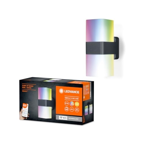 LEDVANCE Smarte LED Aussenleuchte für die Wand mit WiFi Technologie für Außen, RGB-Farben änderbar, aus dunkelgrauem Aluminium, Kompatibel mit Google und Alexa Voice Control, SMART+ WIFI CUBE UPDOWN