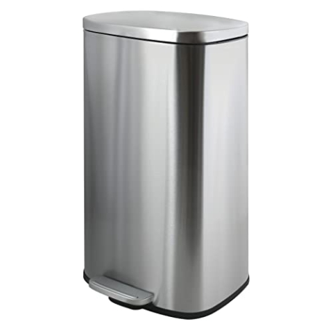 Spirella Mülleimer, Abfalleimer, Treteimer für die Küche, 50 Liter, Softclose, Inneneimer aus Kunststoff, mit Fußpedal Silber