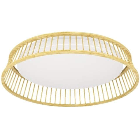 EGLO LED Deckenleuchte Luppineria, runde Deckenlampe, Deckenbeleuchtung aus Kunststoff in Weiß und Bambus in Natur, Aufbauleuchte für Wohnzimmer, Schlafzimmer und Flur, warmweiß, Ø 45 cm