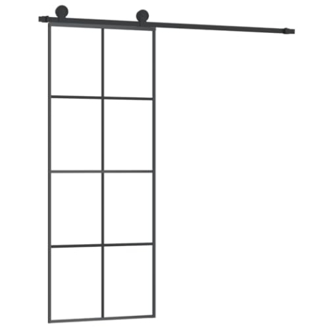 vidaXL Schiebetür mit Beschlag 76x205 cm ESG-Glas & Aluminium, Glasschiebetür, Aluminium Schiebetür, Innentür, Schiebetür Innenbereich, Glastür, Tür