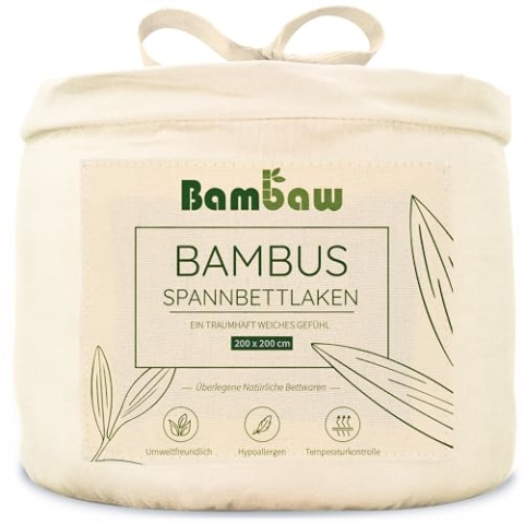 Bambaw - Spannbettlaken 200x200 cm Elfenbein - Spannbettlaken Bambus - hypoallergen - weiches und atmungsaktives Spannbetttuch 200x200 cm - Spannbetttuch Allergiker - Elfenbein