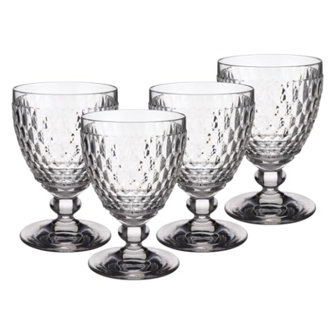Villeroy & Boch Boston Wassergläser 4er Set, 400 ml, Trinkgläser mit Facettenmuster, Kristallglas für Softdrinks, Spülmaschinengeeignet, Klar