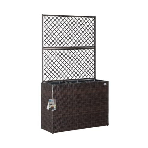 Casaria® Blumenkasten Rankgitter 3 Innentöpfe Polyrattangeflecht Rankhilfe Blumentopf Rattanoptik Pflanzkasten Braun