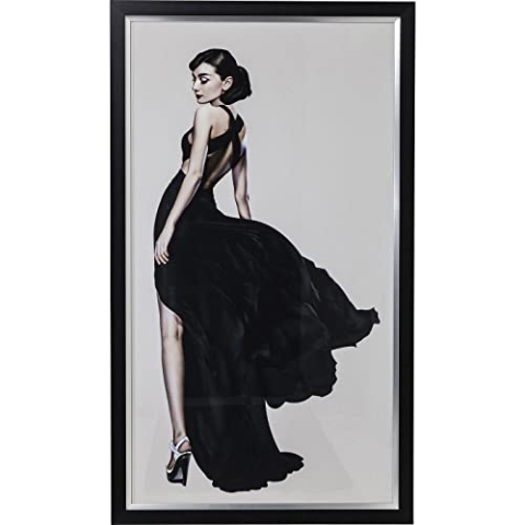 Kare Design Bild Frame Diva, Schwarz, Kunstdruck mit schwarzem Rahmen, Gerahmtes Wandbild, Audrey Hepburn, Glas, Hochformat, 172x108 cm (H/B)