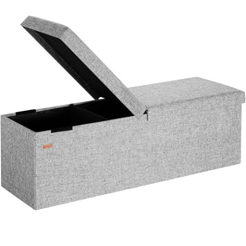 Casaria® Sitzbank mit Stauraum, Grau - Faltbar, 115 x 40 x 40 cm, 130L Volumen, bis 300 kg belastbar, gepolstert, Leinen-Optik - Aufbewahrungsbox mit Deckel, Sitztruhe mit Stauraum, Polsterbank