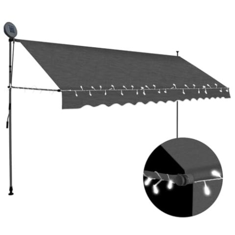 vidaXL Markise Einziehbar Handbetrieben mit LED Wasserabweisend Klemmmarkise Balkonmarkise Sonnenschutz Terrasse Balkon Garten 350cm Anthrazit