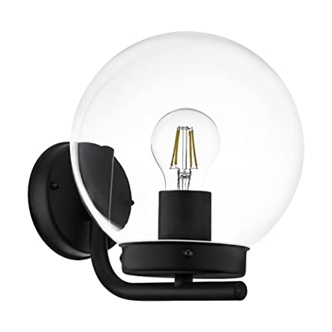 EGLO Außen Wandlampe Taverna, 1 flammige Außenleuchte klassisch, Wandleuchte aus verzinktem Stahl in Schwarz und Kunststoff in Transparent, Außenlampe mit E27 Fassung, IP44