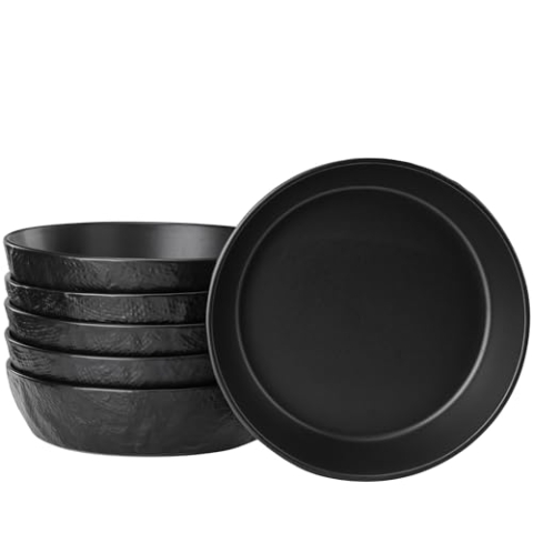 Linen Artisan Pasta Bowls 20cm, 6-Piece, charcoal black
