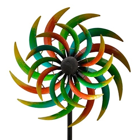 E-X WINDRAD °Art Ferro ° Sonne ° Metall° Windspiel° GARTENSTECKER° 42 x 16,5 x 170 cm