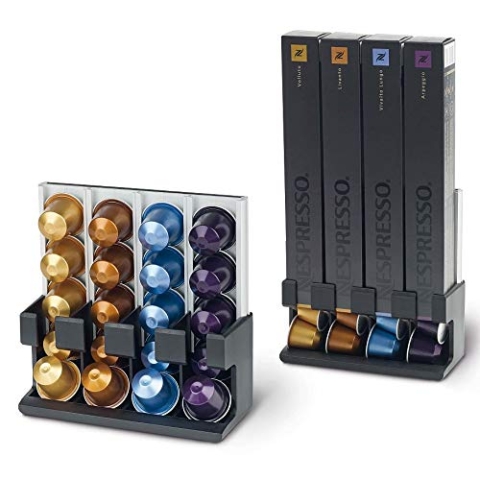 U-CAP ONE NESPRESSO Kaffee KAPSELHALTER und KAPSELSTÄNDER für 40 KAPSELN in KÜCHE & BÜRO - Beste Montage an die Wand kleben - auch als STÄNDER/Organizer - ALU/Kunststoff, Silber/schwarz
