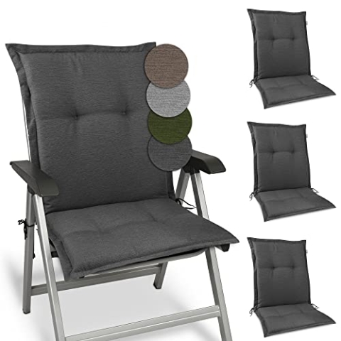 Beautissu 4er Set Premium Gartenstuhlauflage Niedriglehner 105x50x7cm Polster Auflage Niederlehner Auflagen Gartenstuhl Made in EU Robuster Stoff & UV-Lichtechtheit HighLux NL Sitzkissen Anthrazit