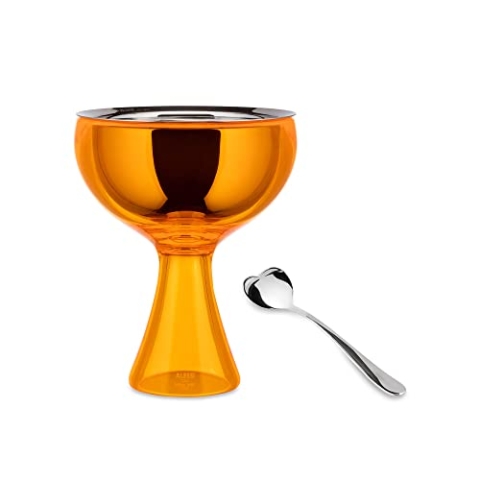 Alessi Big Love AMMI01S O - Set Bestehend aus Einem Eisbecher und ein Eislöffel, aus Edelstahl 18/10 und Thermoplastischem Harz Glänzend Poliert, Orange