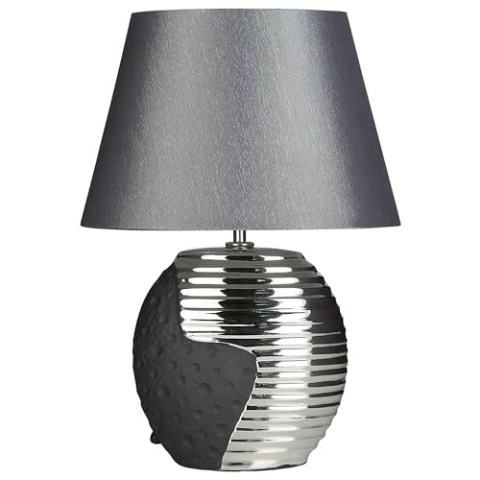 Klassische Tischlampe Porzellan/Kunstseide schwarz/silber Esla