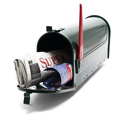 Wiltec US Mailbox grün 180 x 220 x 480 mm, amerikanischer Briefkasten mit Fahne, Wandbriefkasten oder Standbriefkasten Stahl amerikanisches Design