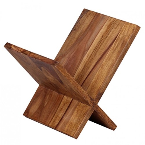 Wohnling Zeitungsständer Massivholz Sheesham X-Form 31 cm Zeitschriften-Ständer Design Prospekt-Halter Landhaus-Stil Holz-Regal Buchständer Wohnzimmer-Regal Buch-Ablage Echtholz Ablagefach Unikat