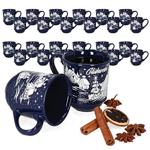 MamboCat 36er Set Glühweinbecher 0,2L mit Eichstrich I Klassische Weihnachtsmarkt Tasse mit Wintermotiv I Glühweintassen mit Henkel I Großpackung Gastronomiebedarf Becher aus Keramik dunkelblau
