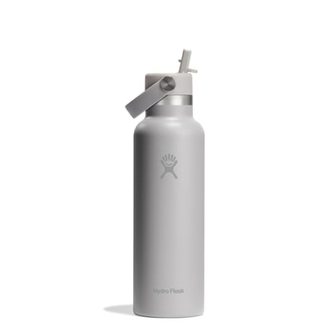 HYDRO FLASK - Standard Mouth Trinkflasche 621ml (21oz) mit Strohdeckel - Vakuumisolierte, Wiederverwendbare Flasche aus Edelstahl - Auslaufsicherer Deckel - Heiß & Kalt - Birch