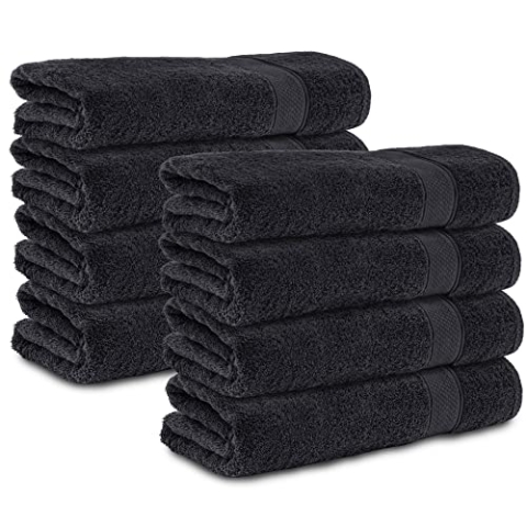 Komfortec 8er Handtücher 50x100 cm Set aus 100% Baumwolle, 470g/m², Frottee, Weich, Schwarz