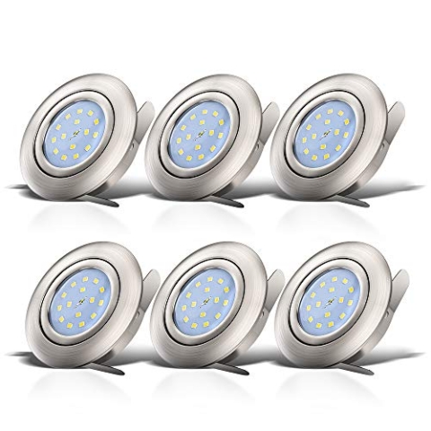 B.K.Licht - 6er Set LED Einbaustrahler 230V schwenkbar, warmweiße Lichtfarbe, Lochmass 68mm, flach, LED Spot, Deckenspots, Spots, Einbauleuchten, Einbauspots, 82x30 mm, Matt-Nickel