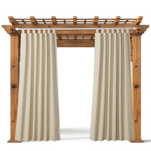 JEMIDI Outdoor Vorhang wetterfest mit Ösen - Wetterfester und wasserdichter Outdoor Vorhang - Balkon Gardinen außen - Terassenvorhang außen - Cremefarben