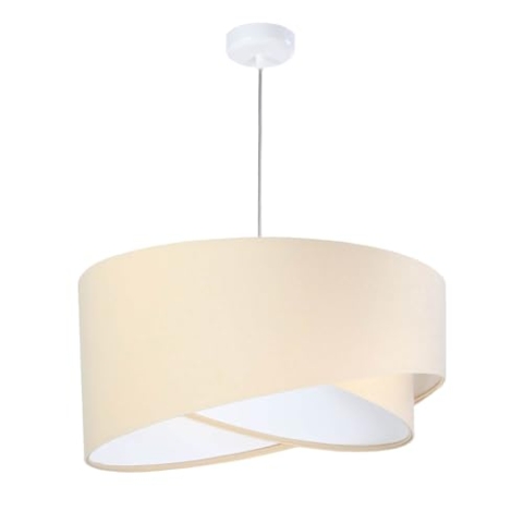 Licht-Erlebnisse Pendelleuchte Stoff Metall in Creme Weiß Wohnzimmer Esszimmer L:50 cm E27 Doppelschirm rund Design Hängelampe Esstisch MADAN
